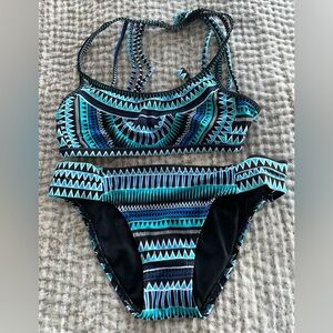 JAG Ladies Women’s Size Small Black & Blue Pattern Bathing Swim Suit Bik…